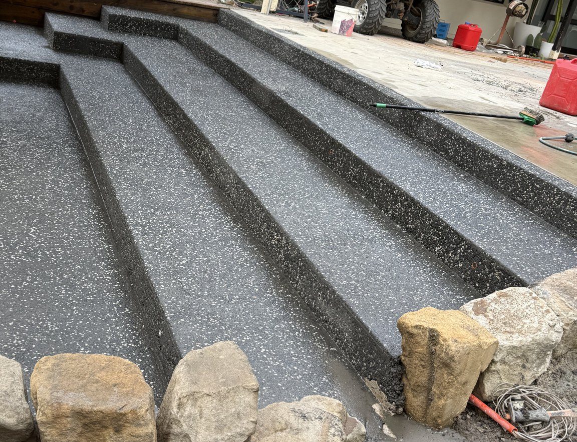 Exposed aggregate concrete steps by EAB Concreting, Hunter Valley